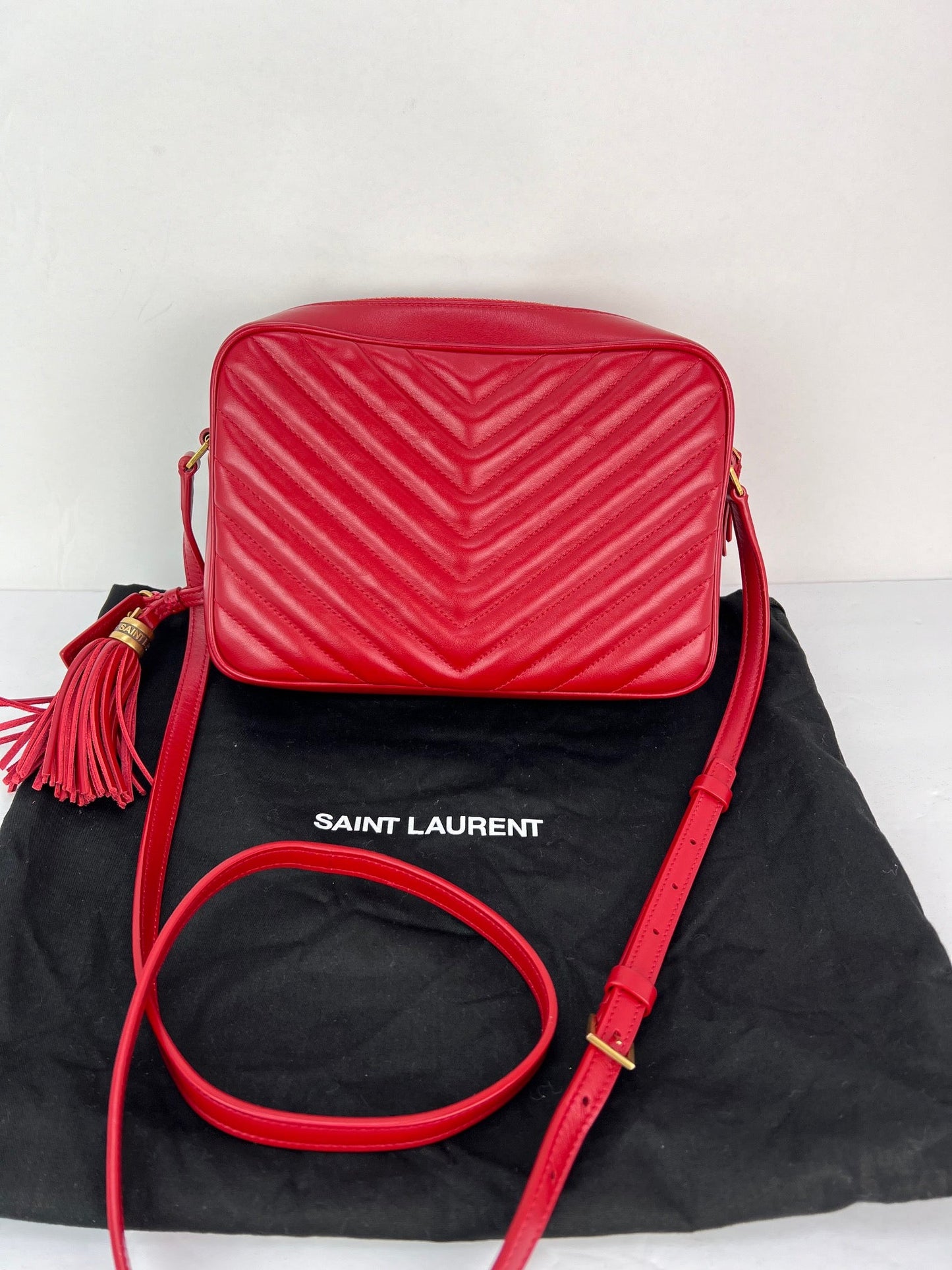 YVES SAINT LAURENT Matelasse Calfskin Lou Camera Red Crossbody Bag