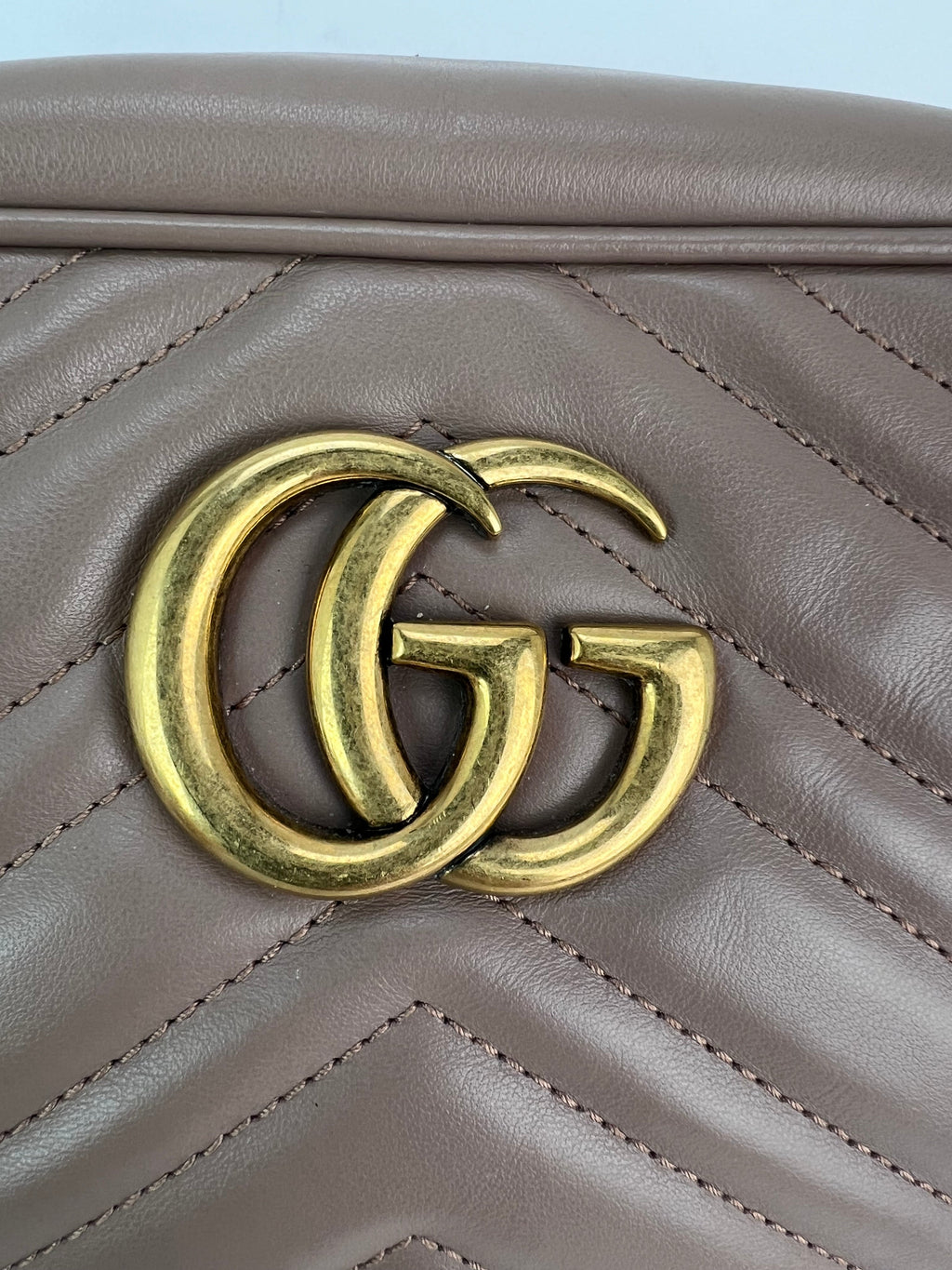 Gucci GG Marmont Small Chain Beige Matelasse Leather Crossbody Bag