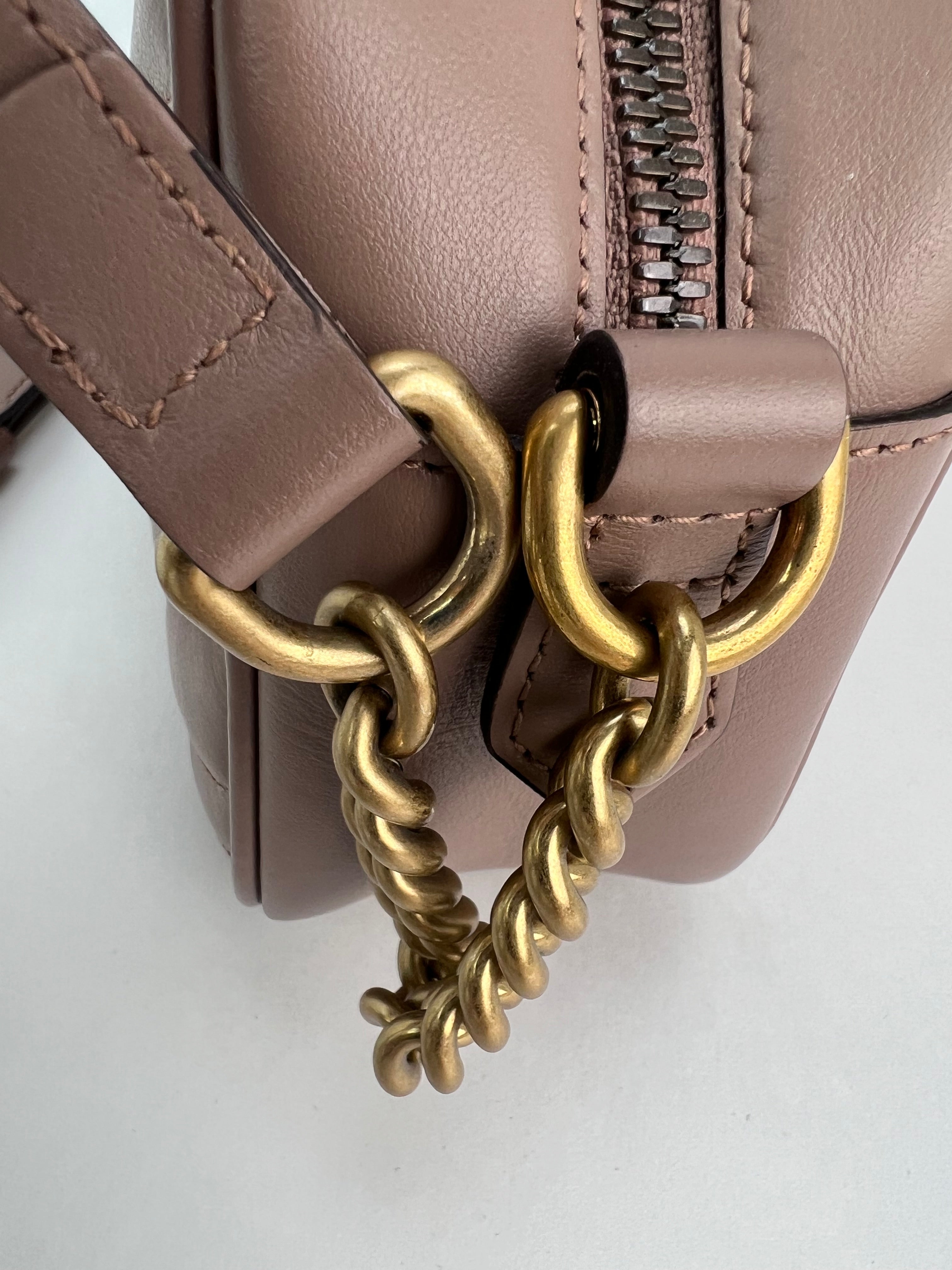 Gucci GG Marmont Small Chain Beige Matelasse Leather Crossbody Bag