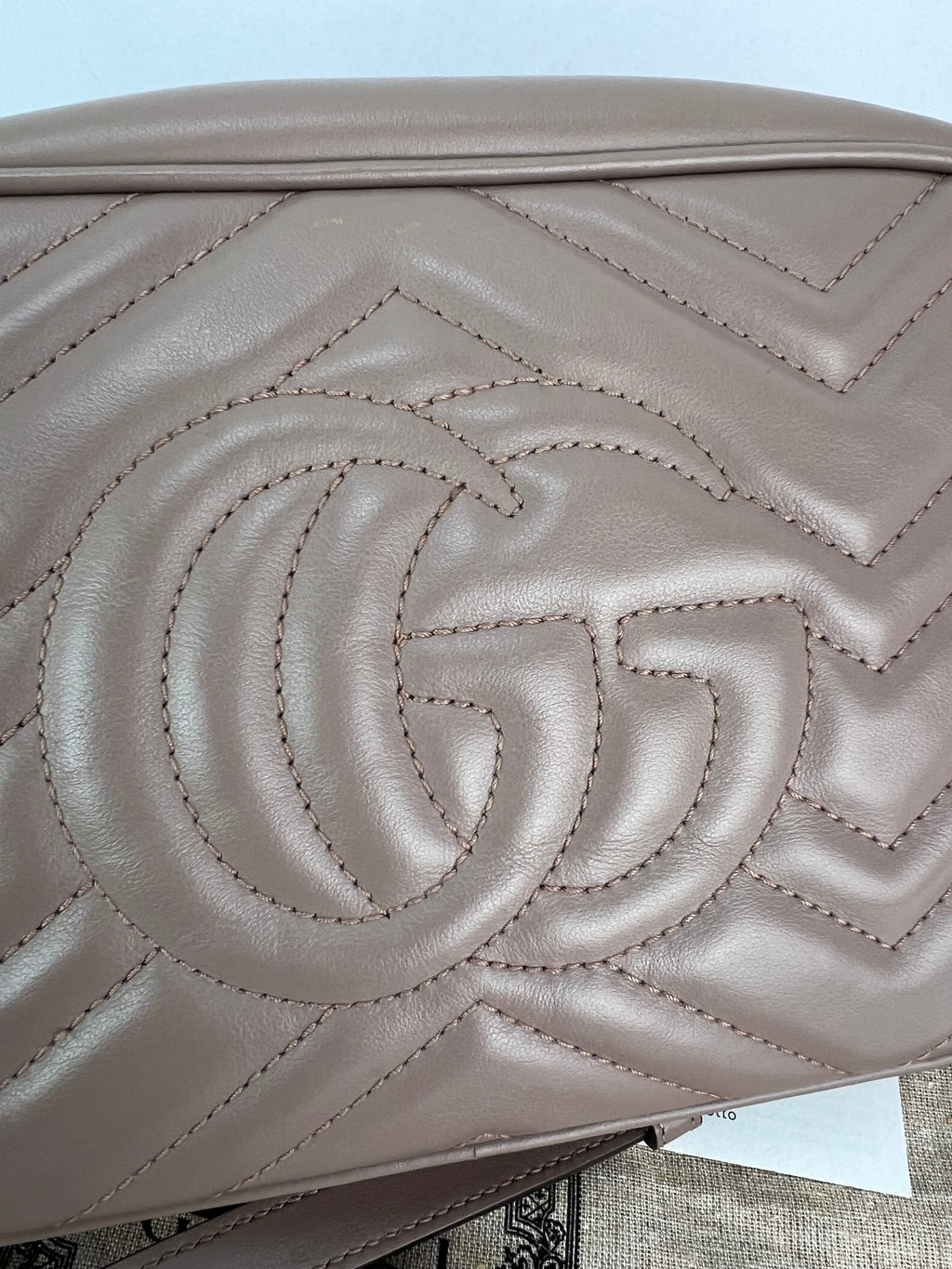 Gucci GG Marmont Small Chain Beige Matelasse Leather Crossbody Bag
