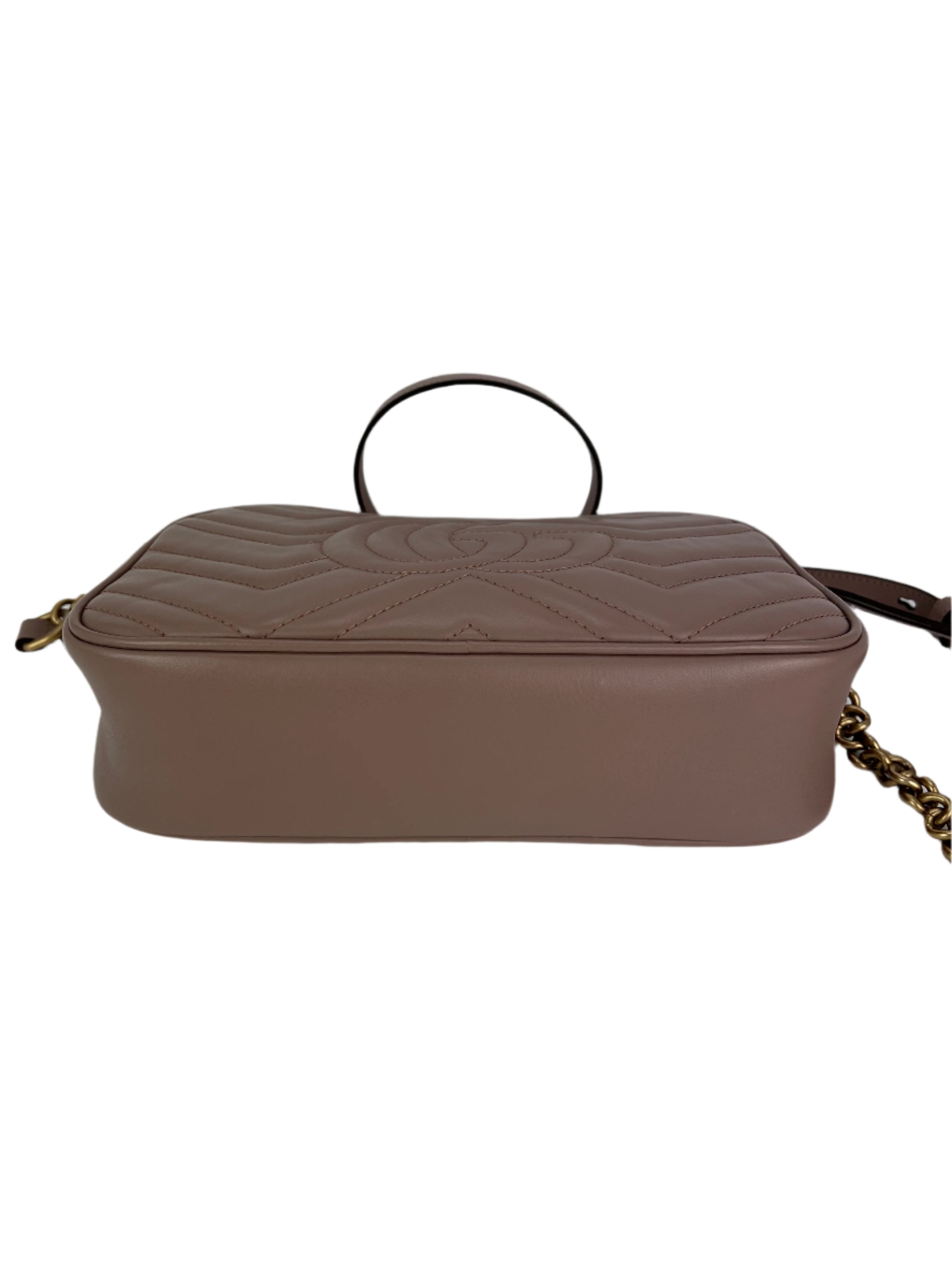 Gucci GG Marmont Small Chain Beige Matelasse Leather Crossbody Bag