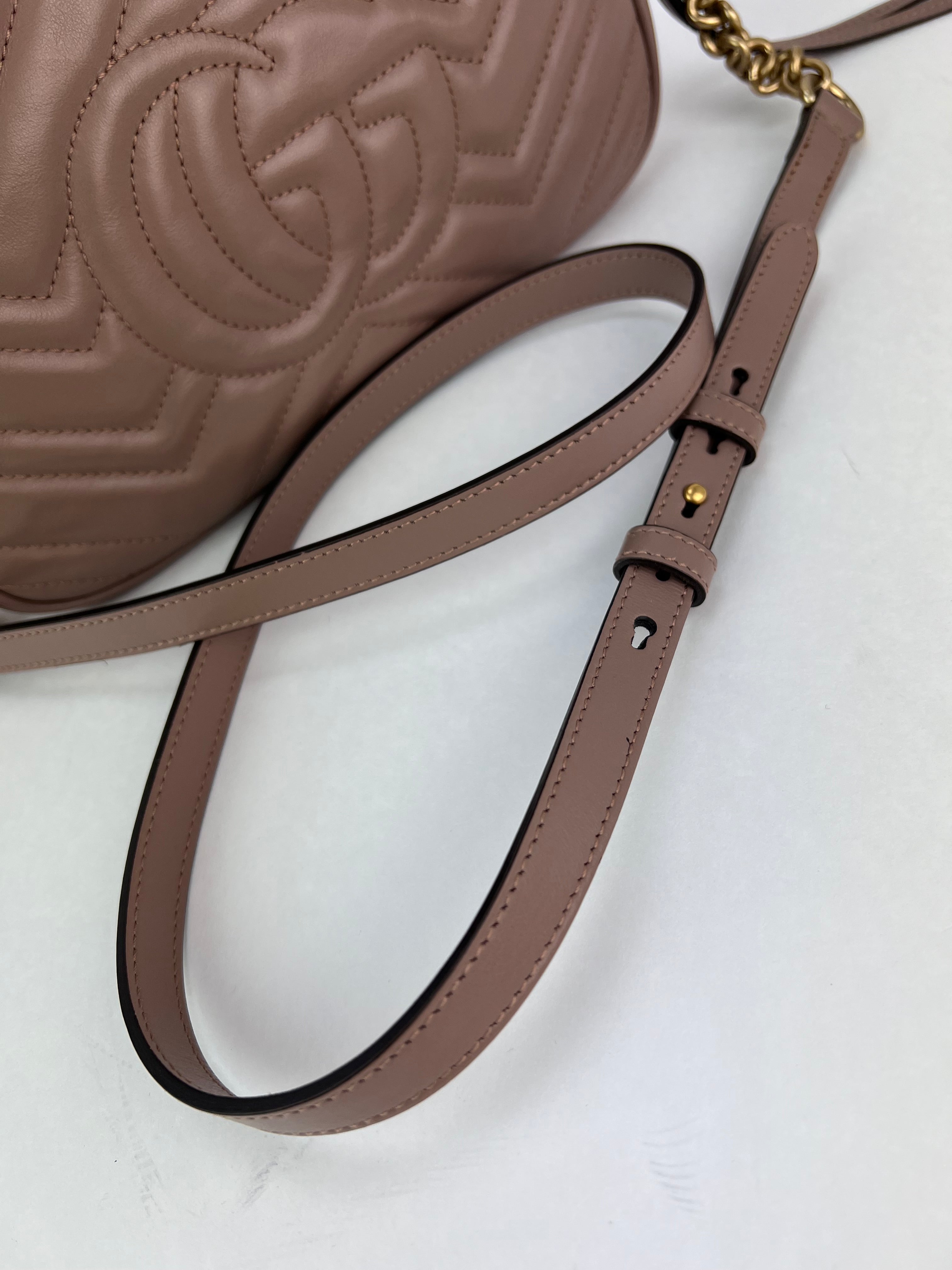 Gucci GG Marmont Small Chain Beige Matelasse Leather Crossbody Bag