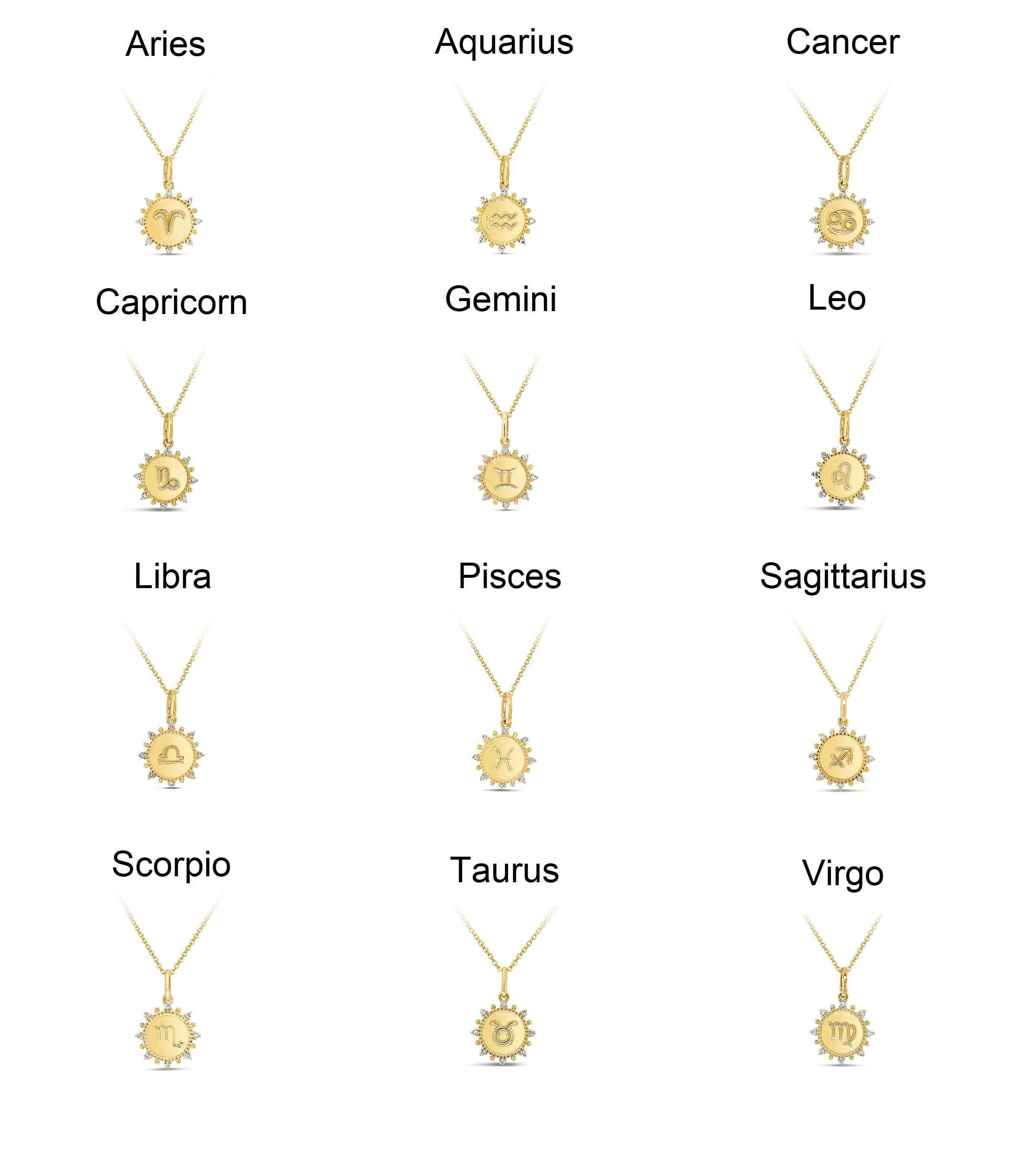 Diamond Zodiac Medallion Charm Necklace