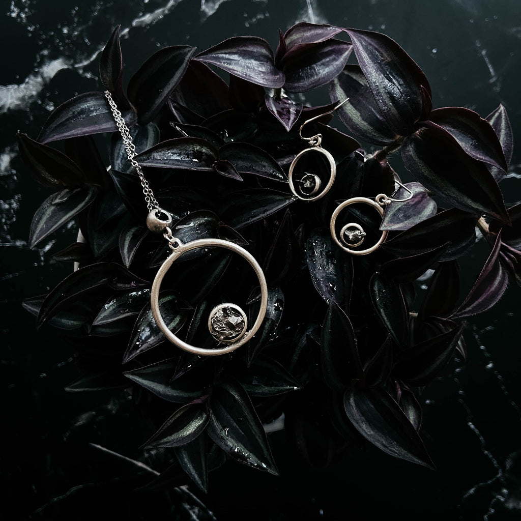 Meteorite Jewelry Set - Circle Necklace and Earrings