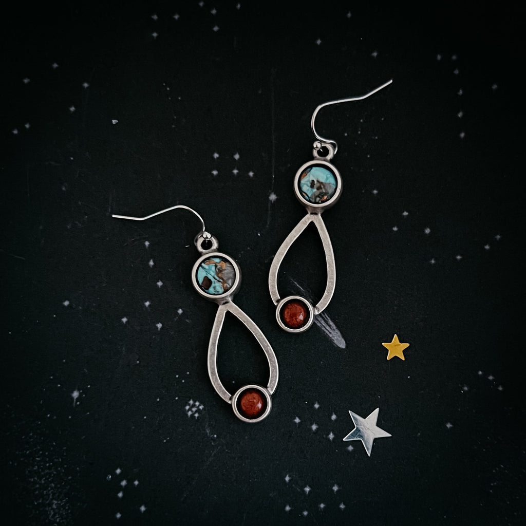 Journey to Mars Earrings - Copper Chrysocolla Earth and Red Jasper Mars