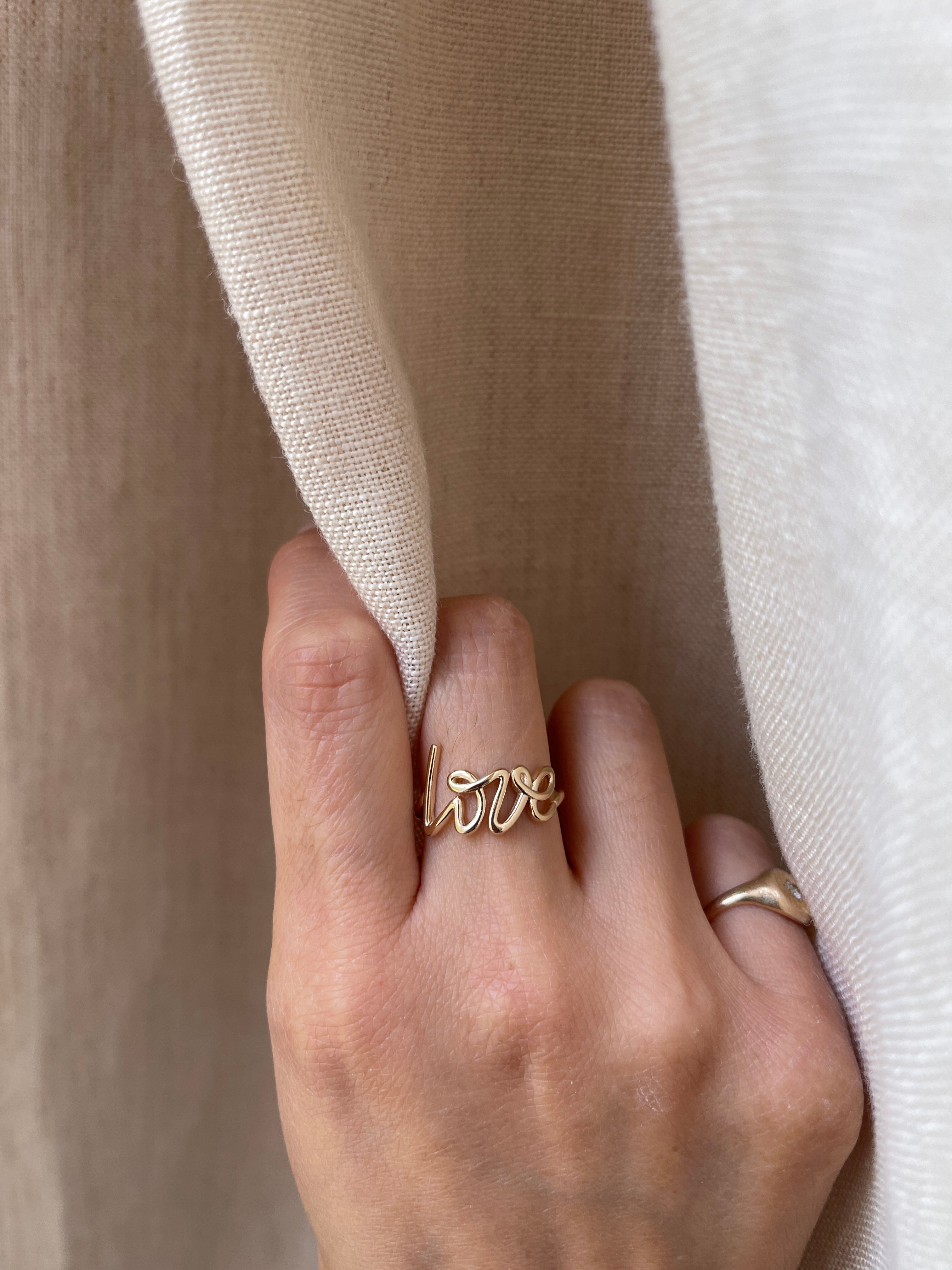 Gold Spellout Love Ring