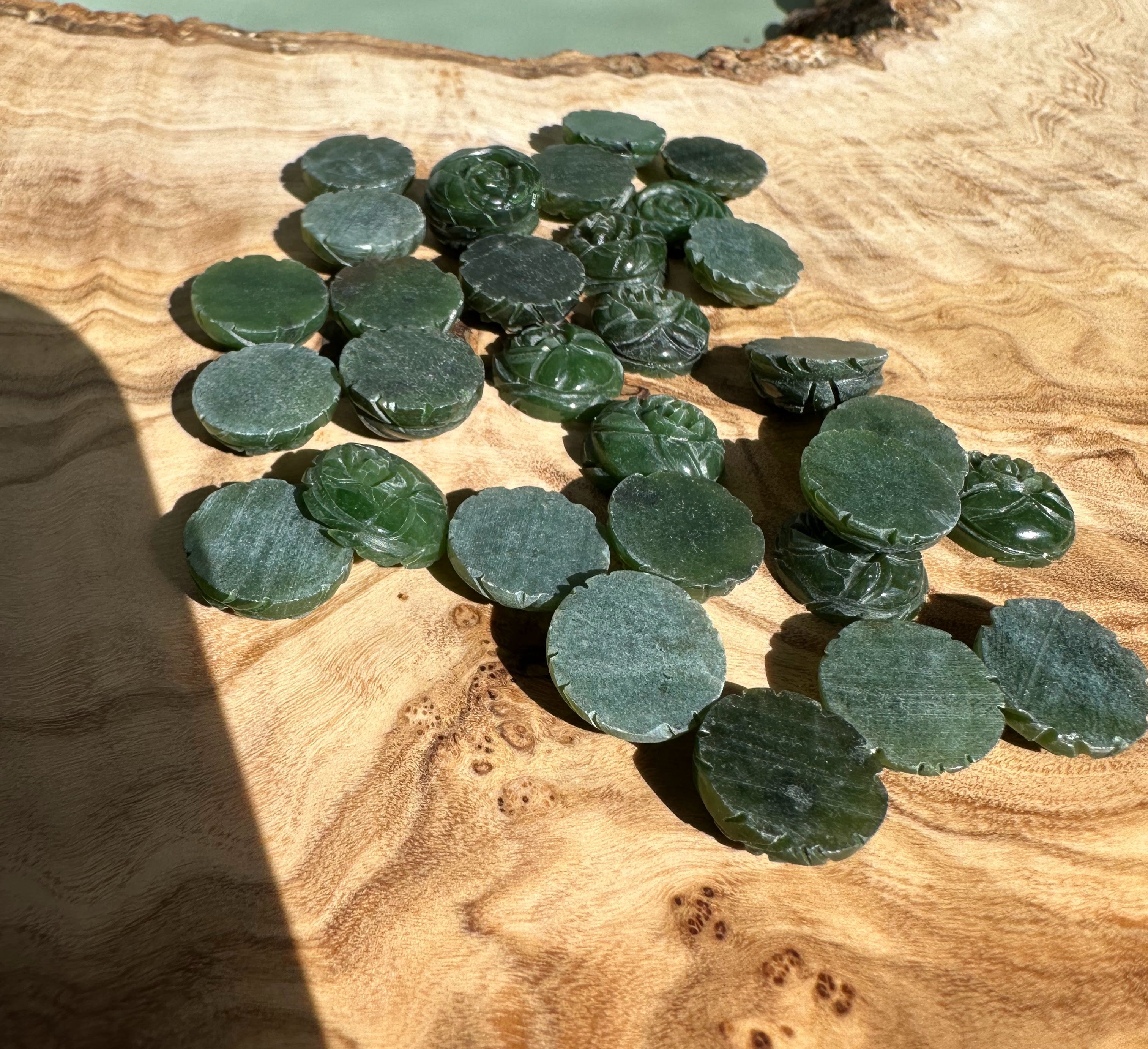 Vintage Dark Green Jade Rose Cabochon - 14mm