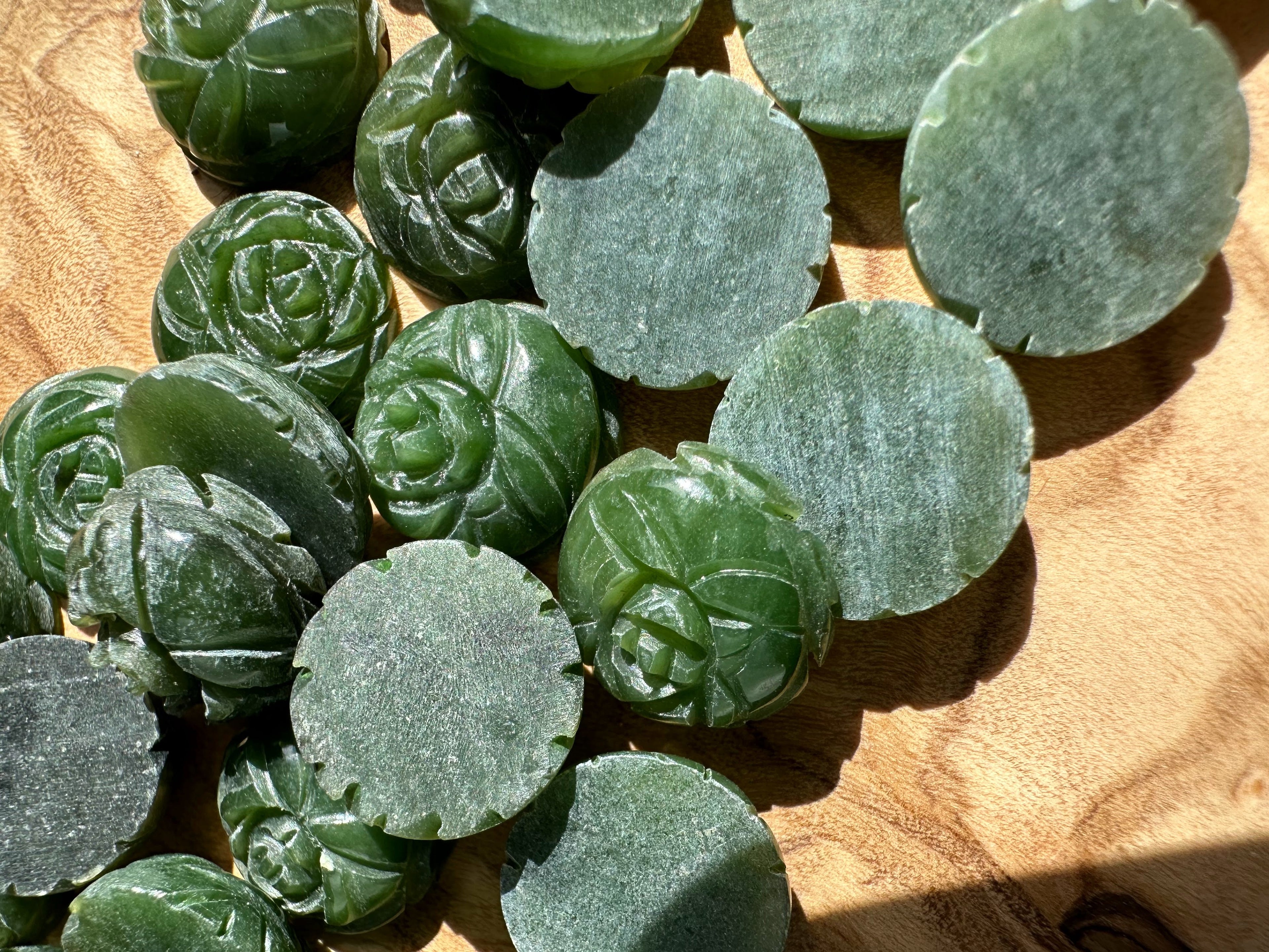 Vintage Dark Green Jade Rose Cabochon - 14mm