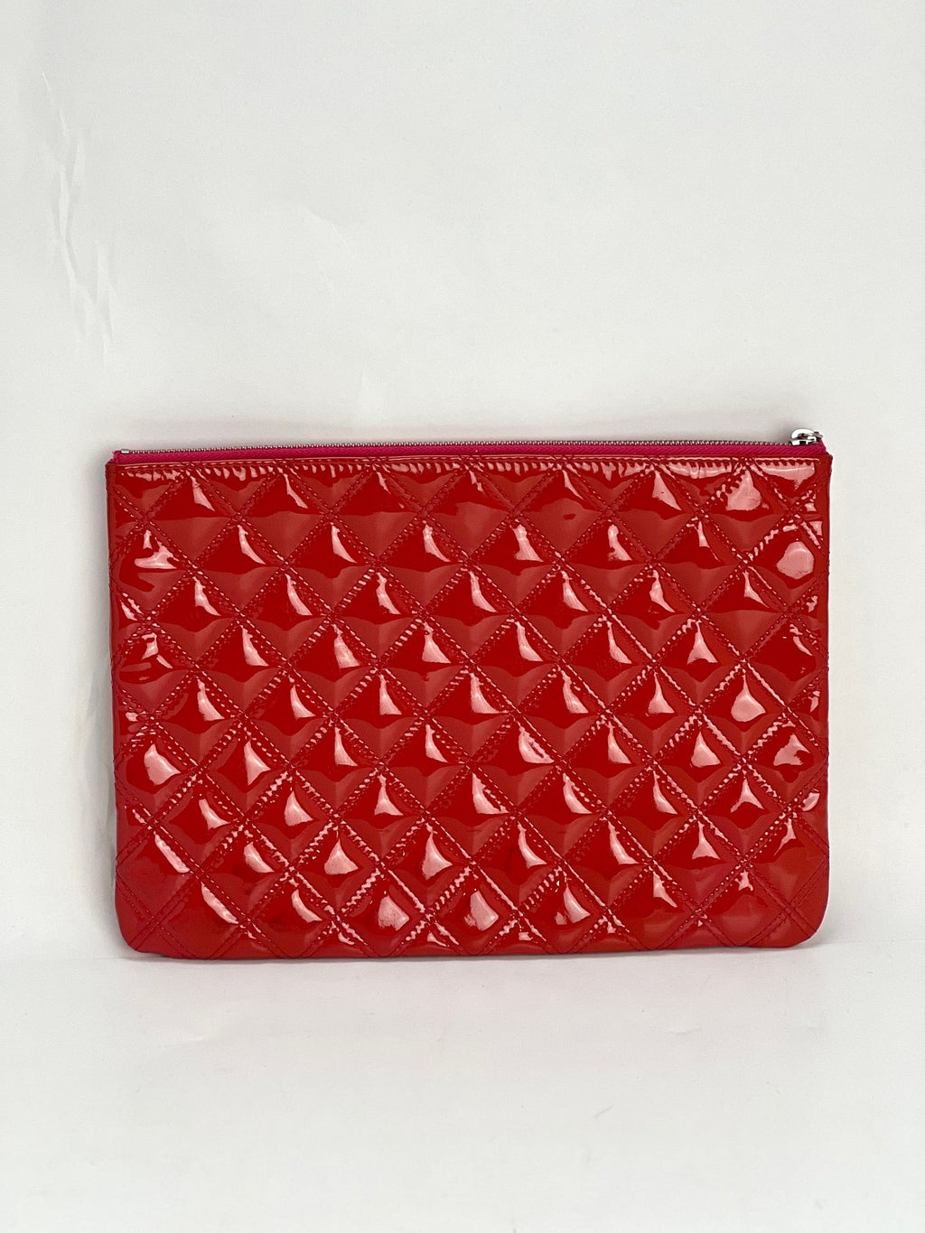 Chanel Patent Quilted Medium Cosmetic Case Dark Pink