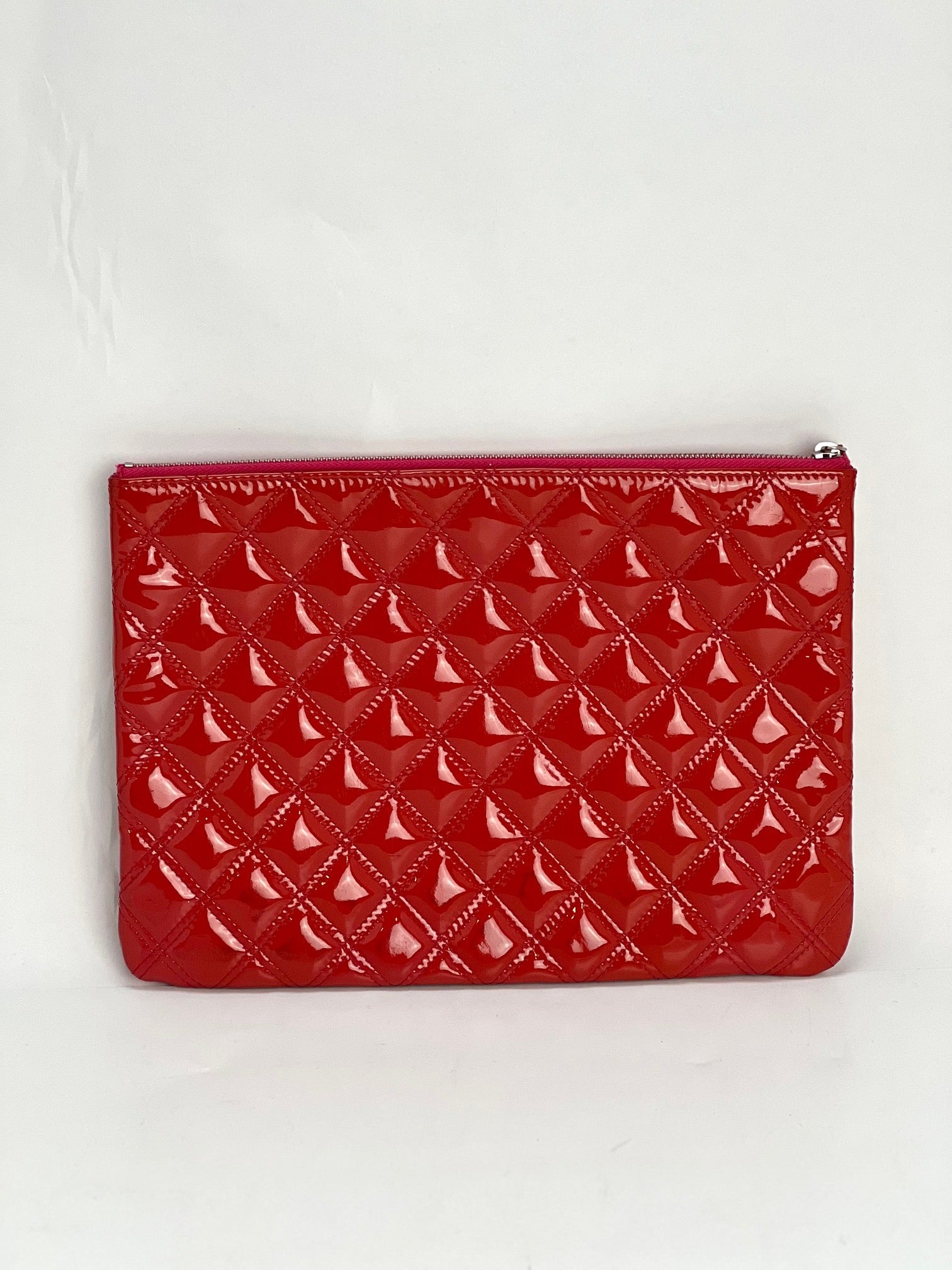 Chanel Patent Quilted Medium Cosmetic Case Dark Pink