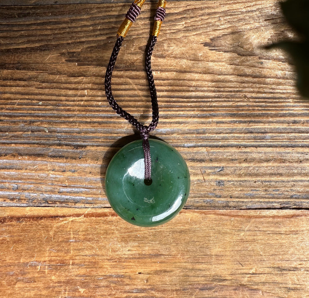 Jade PI (Donut) on Nylon Brown Cord - 25mm