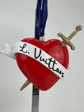 Louis Vuitton Red Heart Ornament with Gold Glitter Sword Preowned