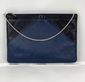 Chanel Quilted Lambskin Leather Black Blue Large Boy Zip Pouch Added Chain