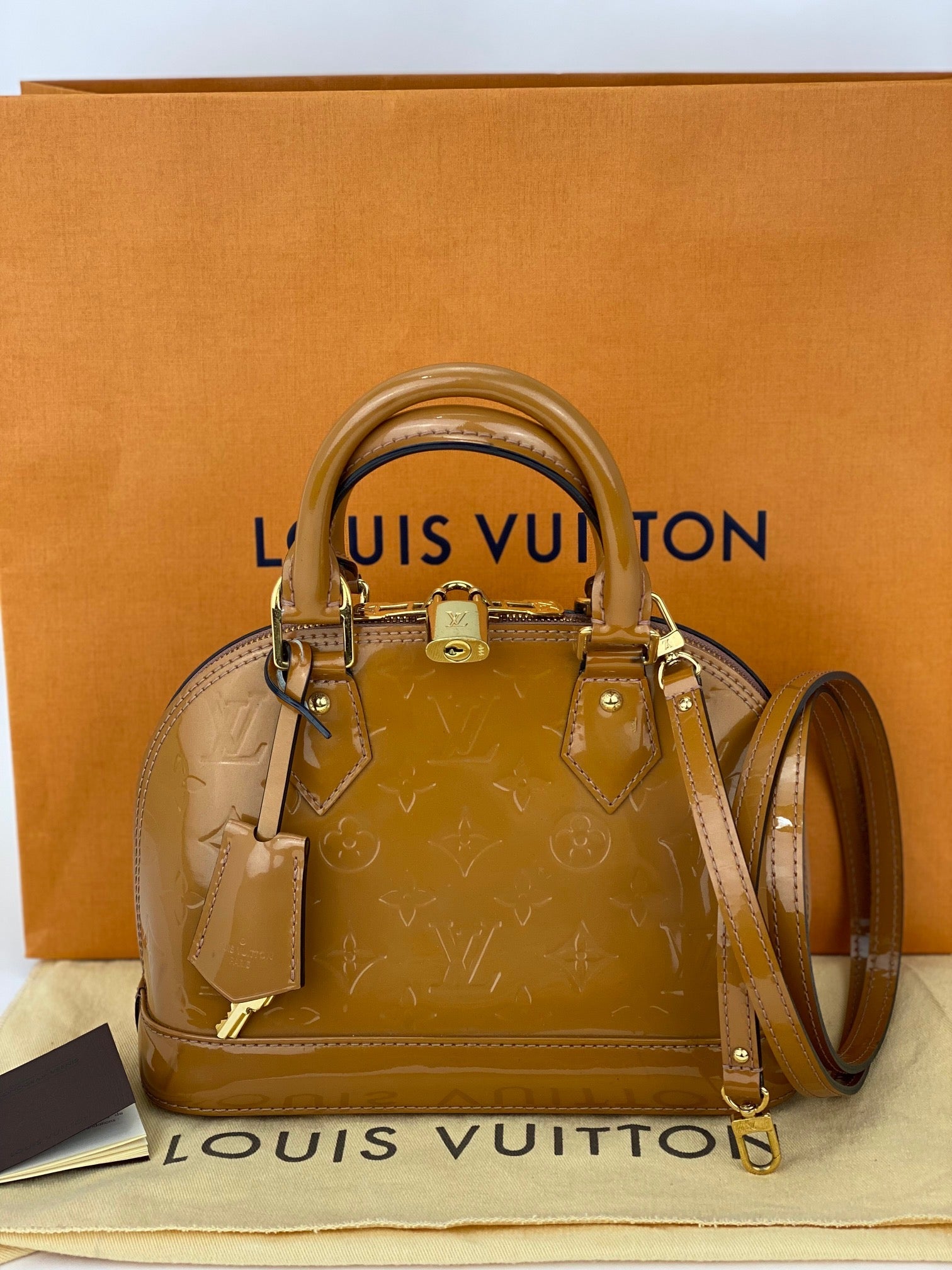 LOUIS VUITTON Vernis Alma BB Rose Velours M91585 Hand Shoulder Bag Pre owned