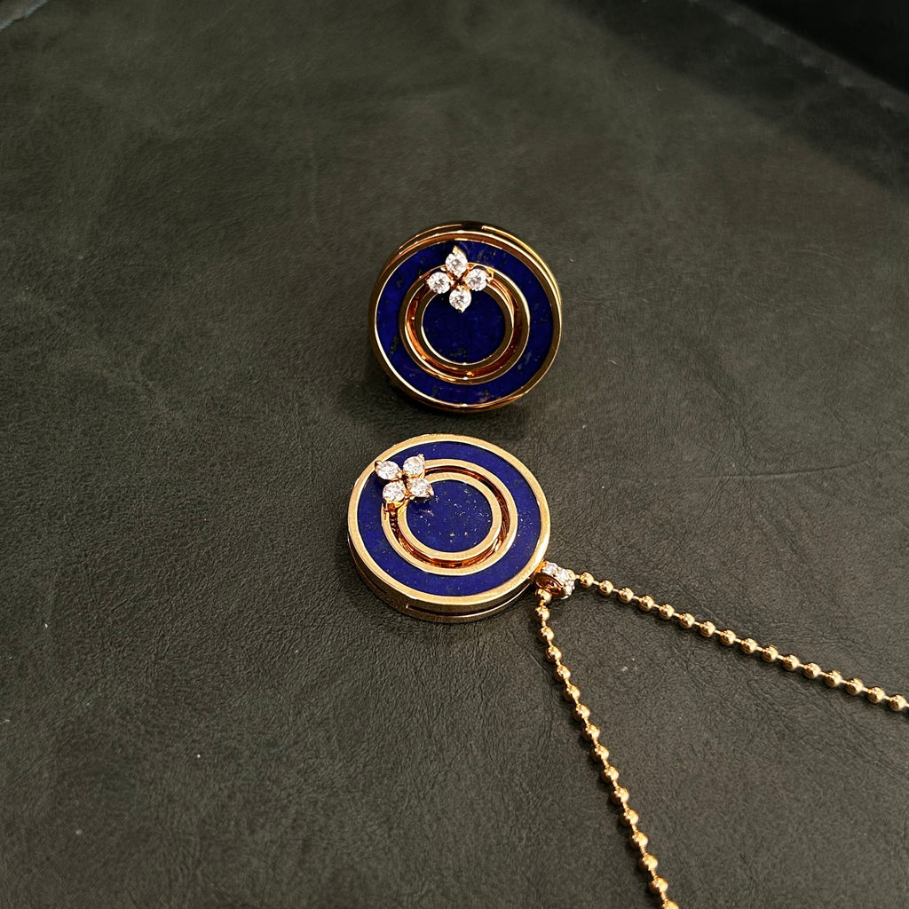 Roberto Coin Love in Verona 18K Rose Gold Diamond & Blue Lapis Statement Ring Sz. 6.5 8883126AX65X