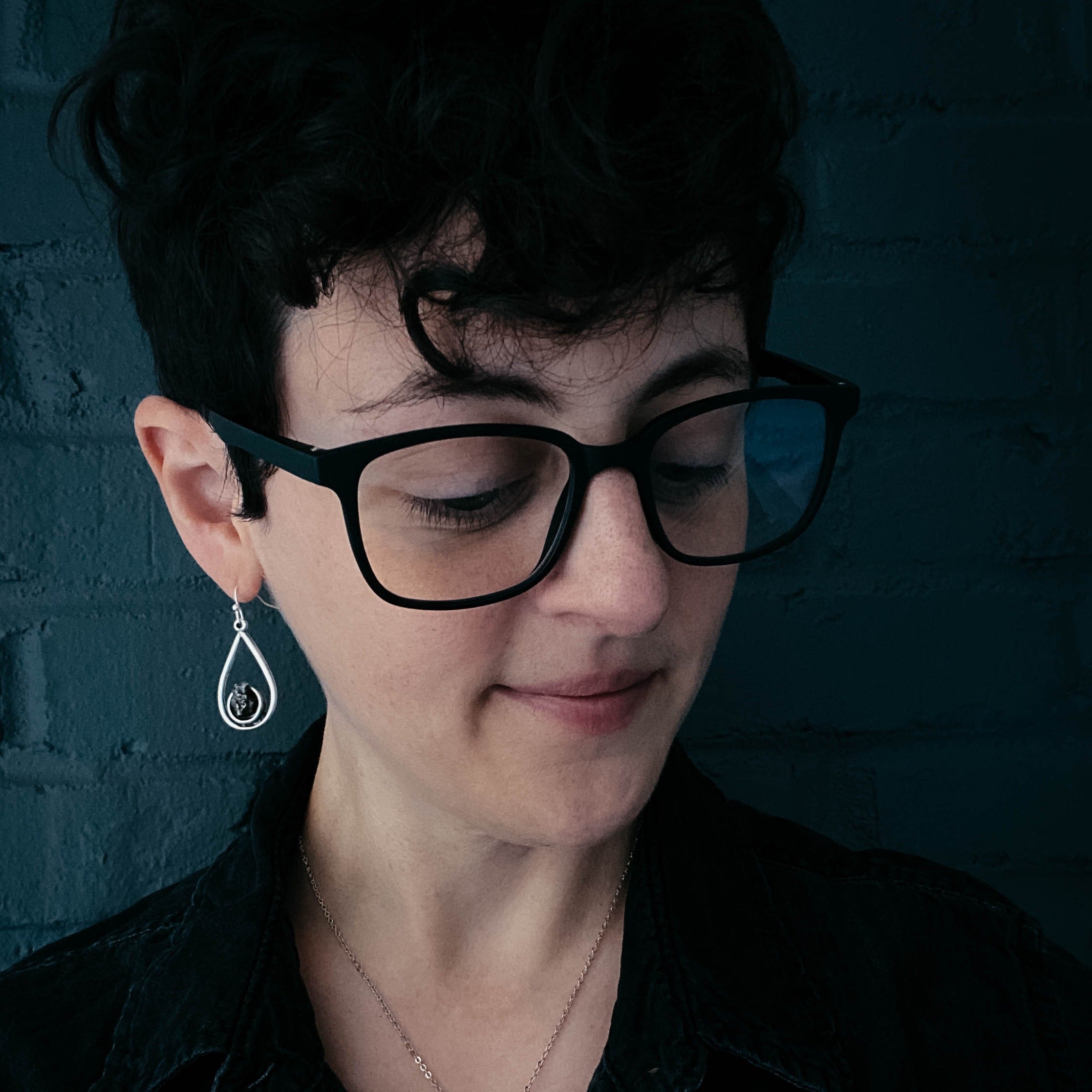 Teardrop Earrings with Raw Meteorite