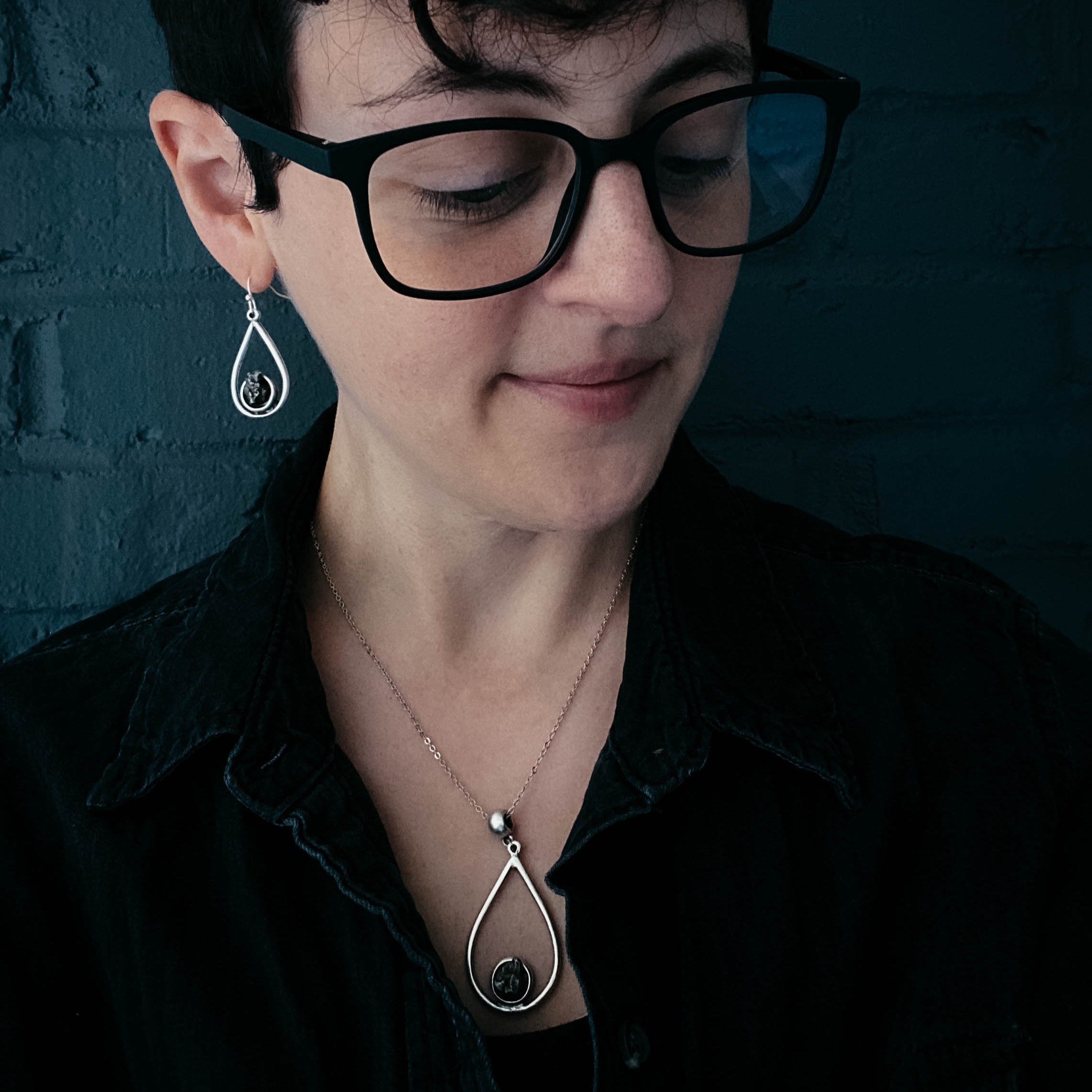 Teardrop Necklace with Authentic Raw Meteorite