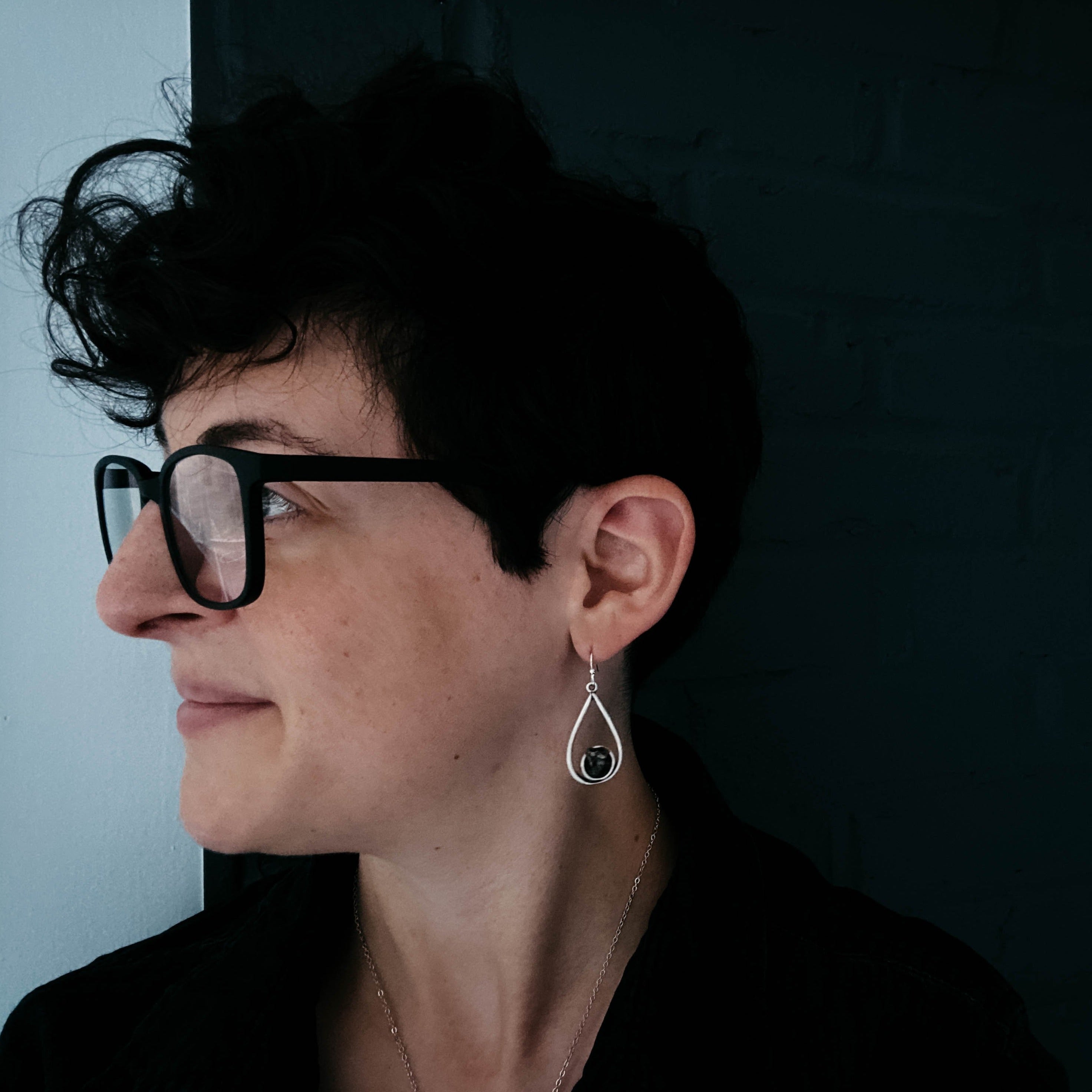 Teardrop Earrings with Raw Meteorite