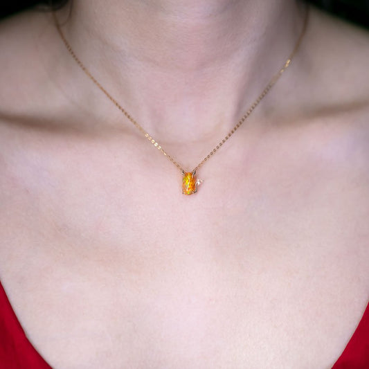 I Love You, Little Devil - Fire Opal Diamond Necklace 18K Yellow Gold