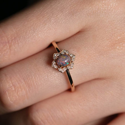 In My Heart - Black Opal Diamond Engagement Ring 14K Yellow Gold