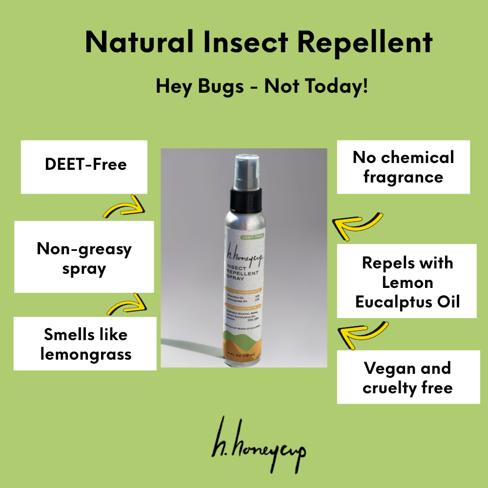 Natural insect repellent with list of product benefits such as DEET free