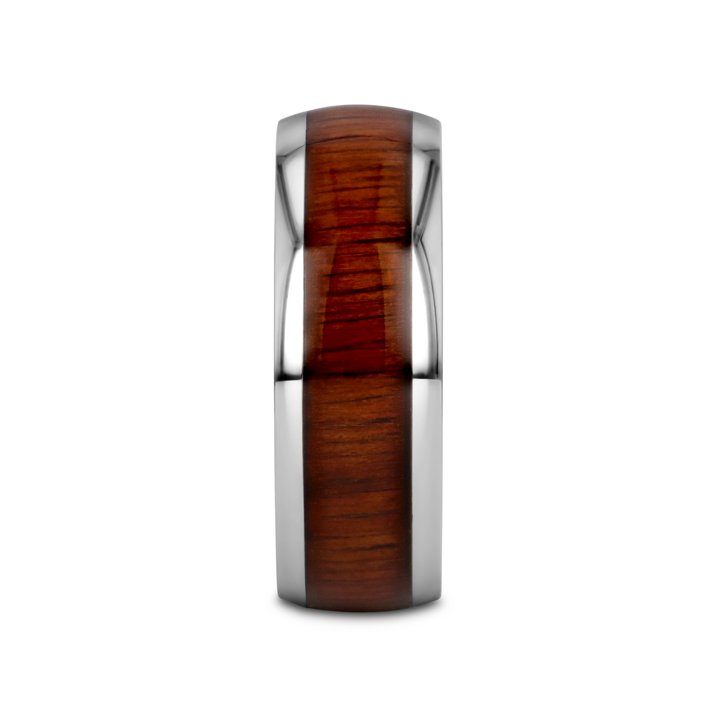 KAMEHA Tungsten Domed Profile Polished Finish Men’s Wedding Ring with Koa Wood Inlay - 8mm
