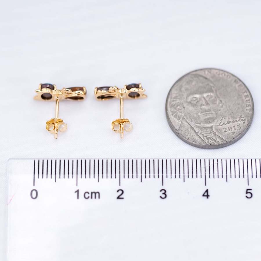 Kitten Cat Doublet Opal Diamond Stud Earrings 18K Yellow Gold