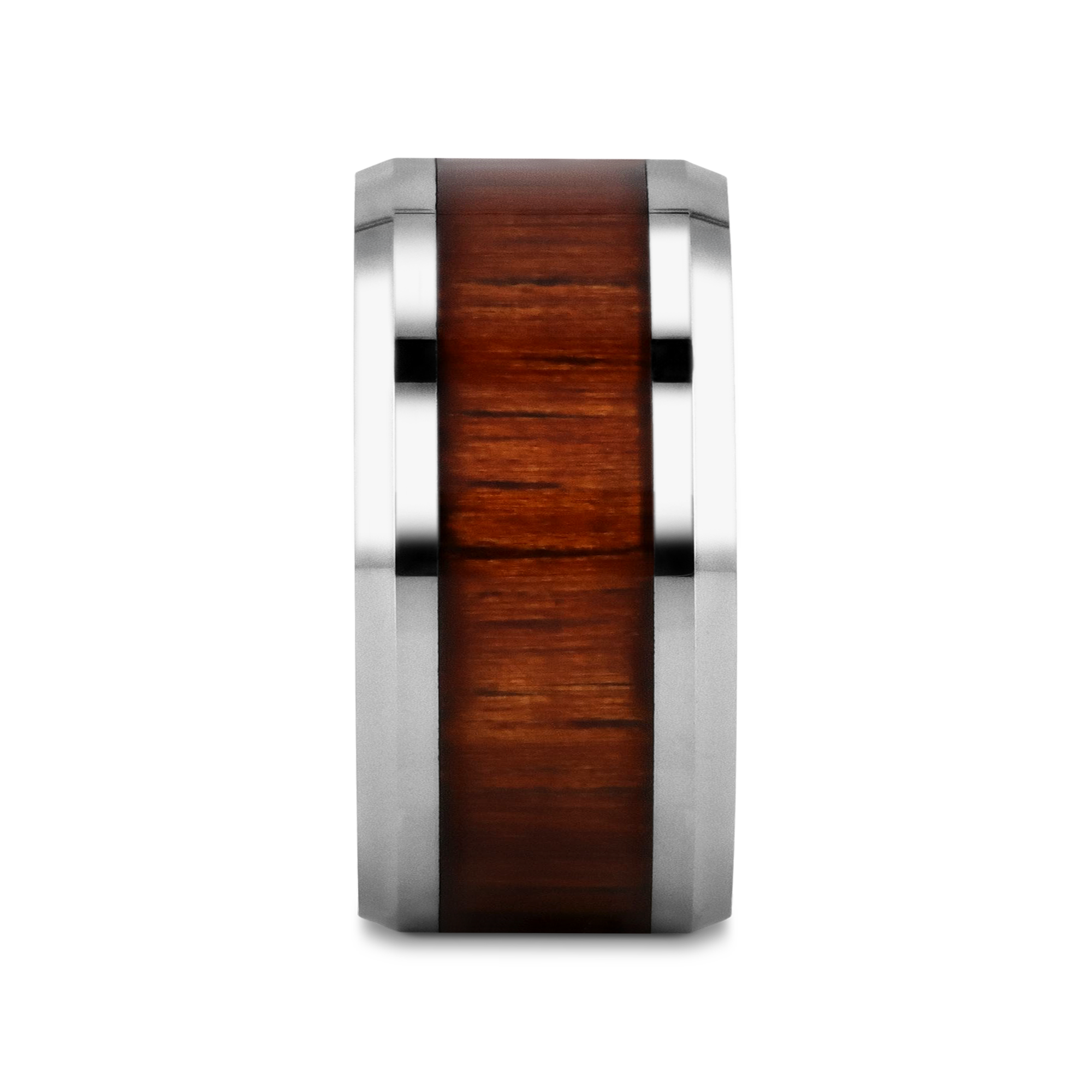 KONA Koa Wood Inlaid Tungsten Carbide Ring with Bevels - 12mm