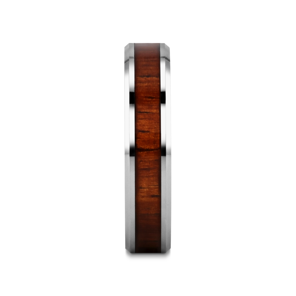 KONA Koa Wood Inlaid Tungsten Carbide Ring with Bevels - 4mm