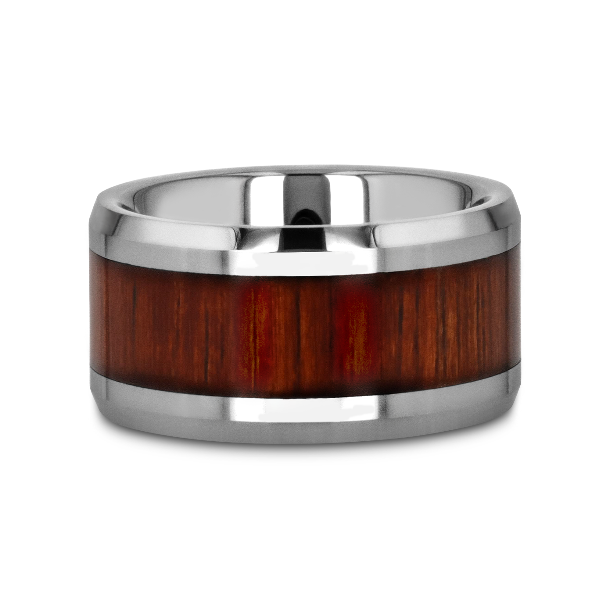 KONA Koa Wood Inlaid Tungsten Carbide Ring with Bevels - 12mm