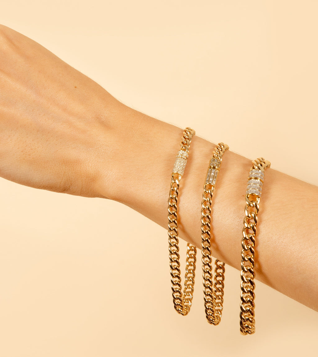 Diamond Baguette Lock Cuban Bracelet