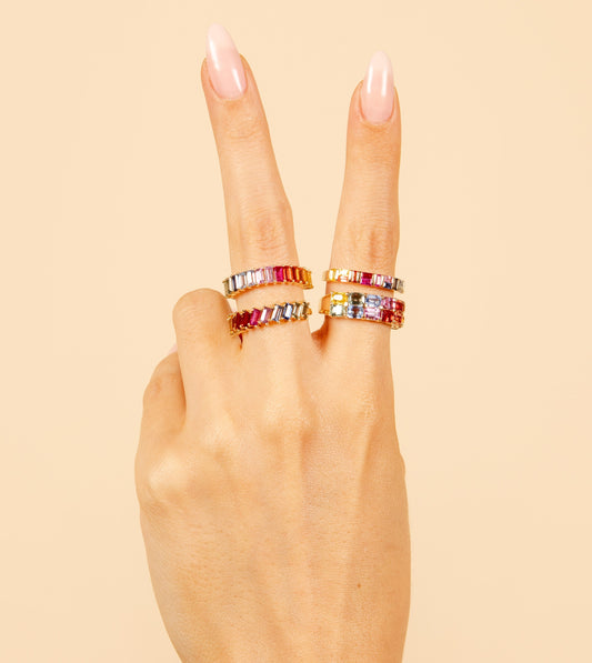 Rainbow Sapphire Baguette Band