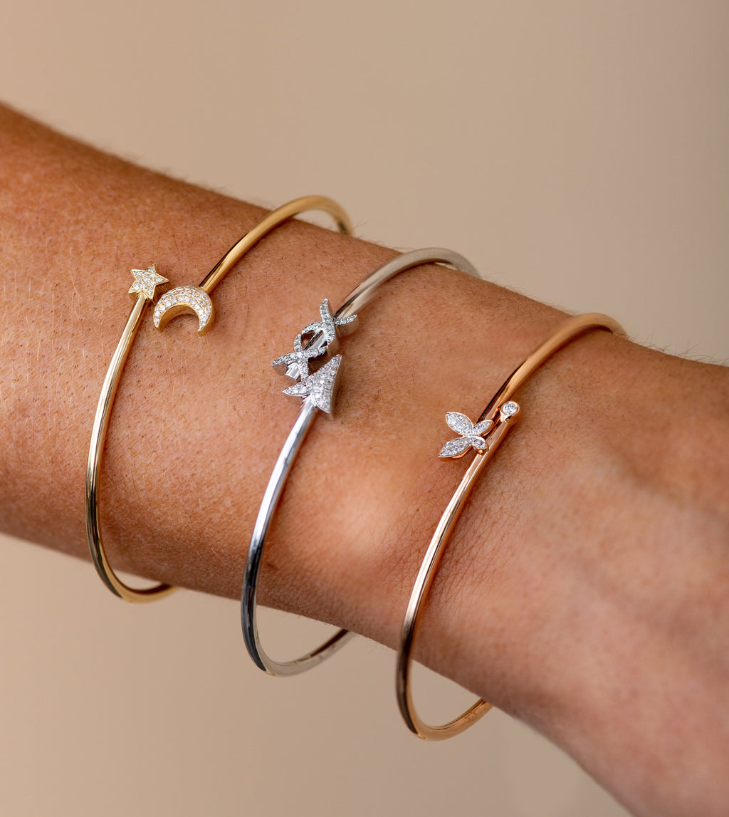 Diamond Star & Moon Flexible Bangle