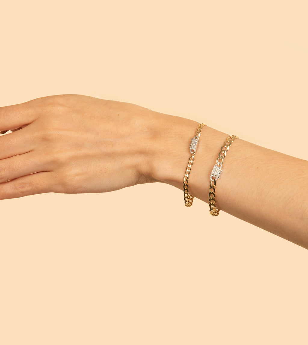 Diamond Lock Curb Link Chain Bracelet