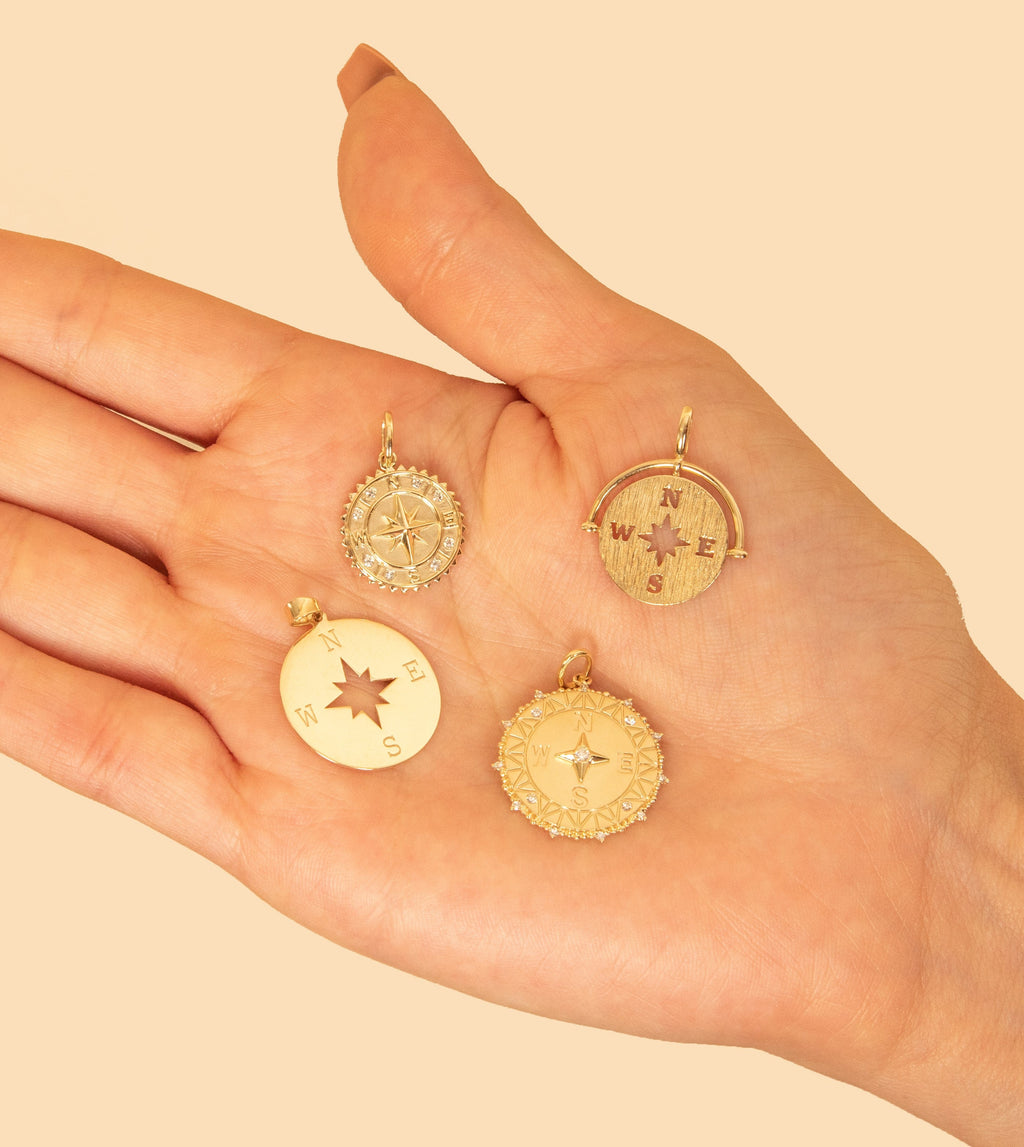Diamond Compass Medallion Disc Necklace