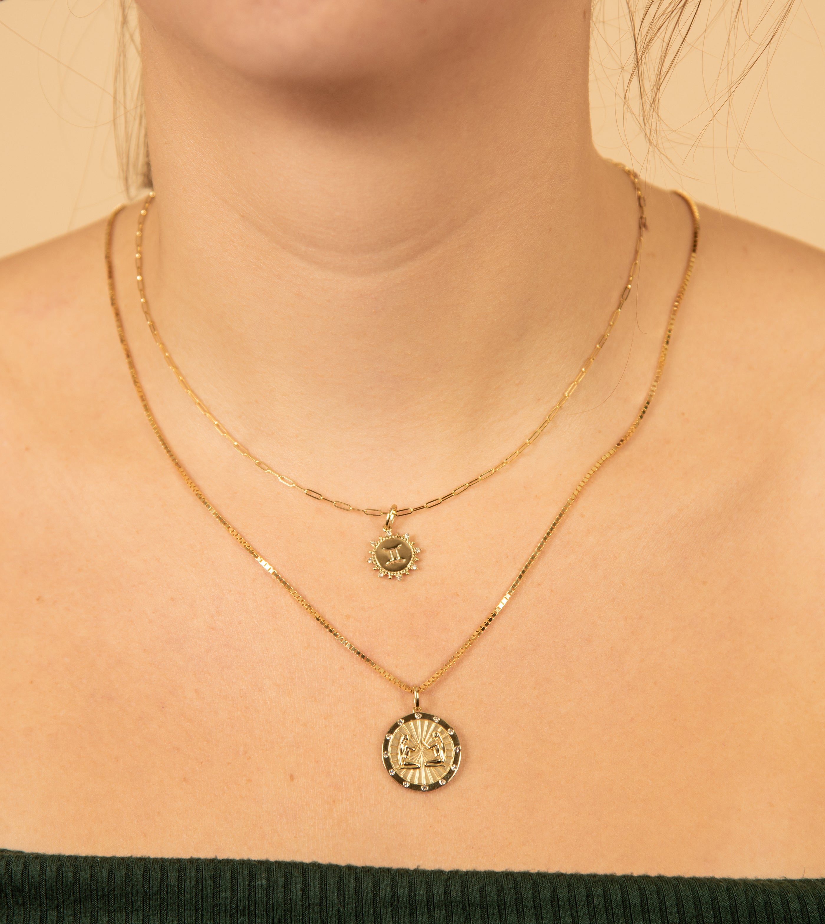 Diamond Zodiac Medallion Charm Necklace