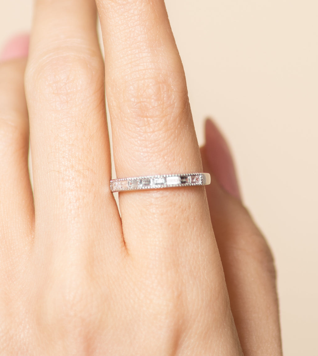 Diamond Baguette Milgrain Channel Set Band
