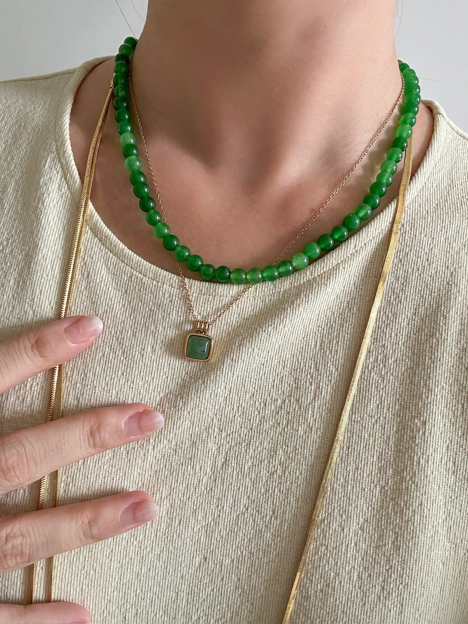 Lime — Green Jade Beaded Necklace