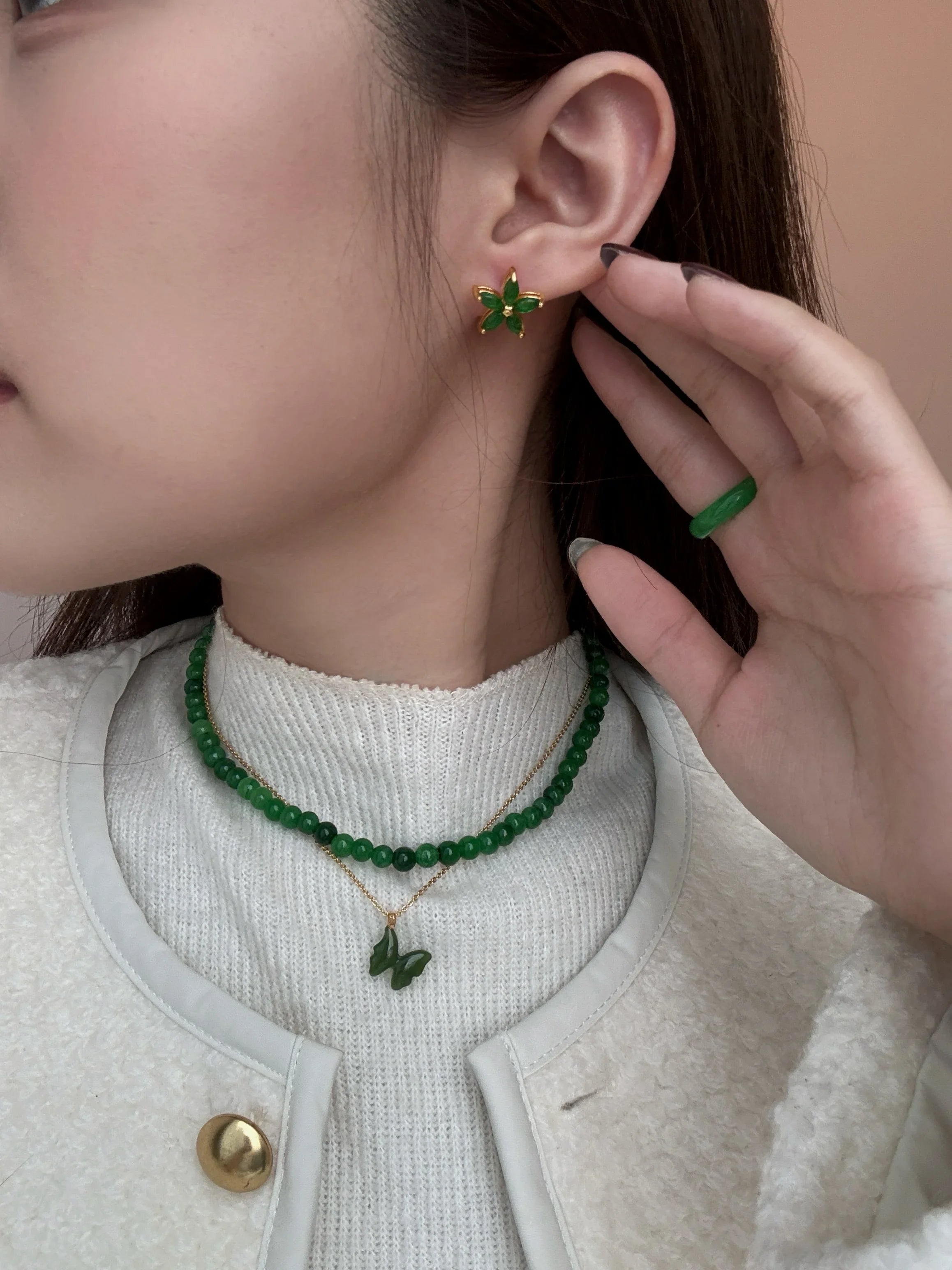 Lime — Green Jade Beaded Necklace