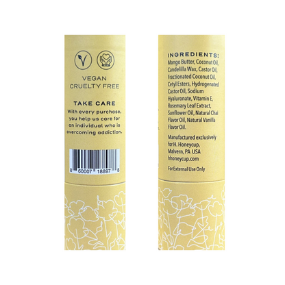 Lip Balm Side Panels (recovery support message and ingredient list)