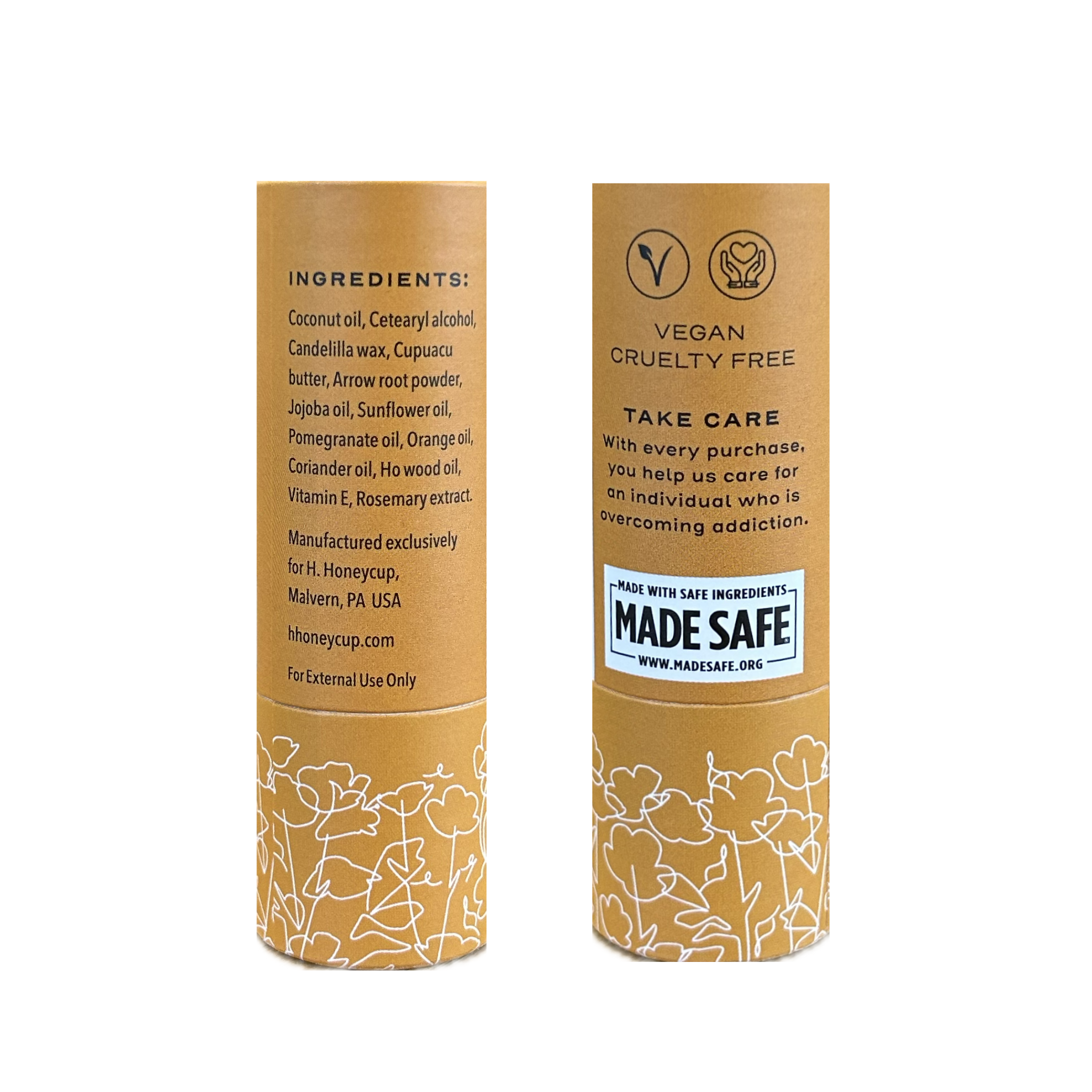 Lotion Stick Side Panels (recovery support message and ingredient list)