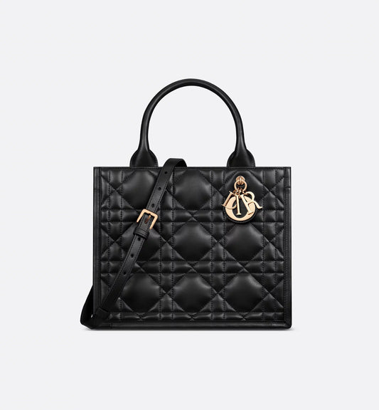 Small Dior Book Tote Black Macrocannage Calfskin