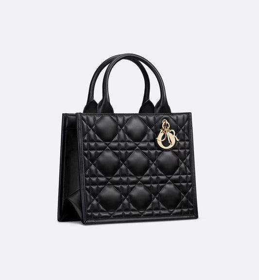 Small Dior Book Tote Black Macrocannage Calfskin