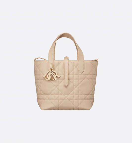 Small Dior Toujours Vertical Tote Bag Powder Beige Macrocannage Calfskin