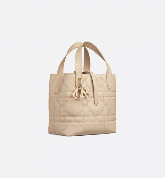 Small Dior Toujours Vertical Tote Bag Powder Beige Macrocannage Calfskin
