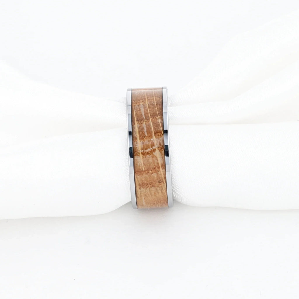 MALT Whiskey Barrel Inlaid Tungsten Men's Wedding Band With Flat Polished Edges Made From Genuine Whiskey Barrels - 8mm