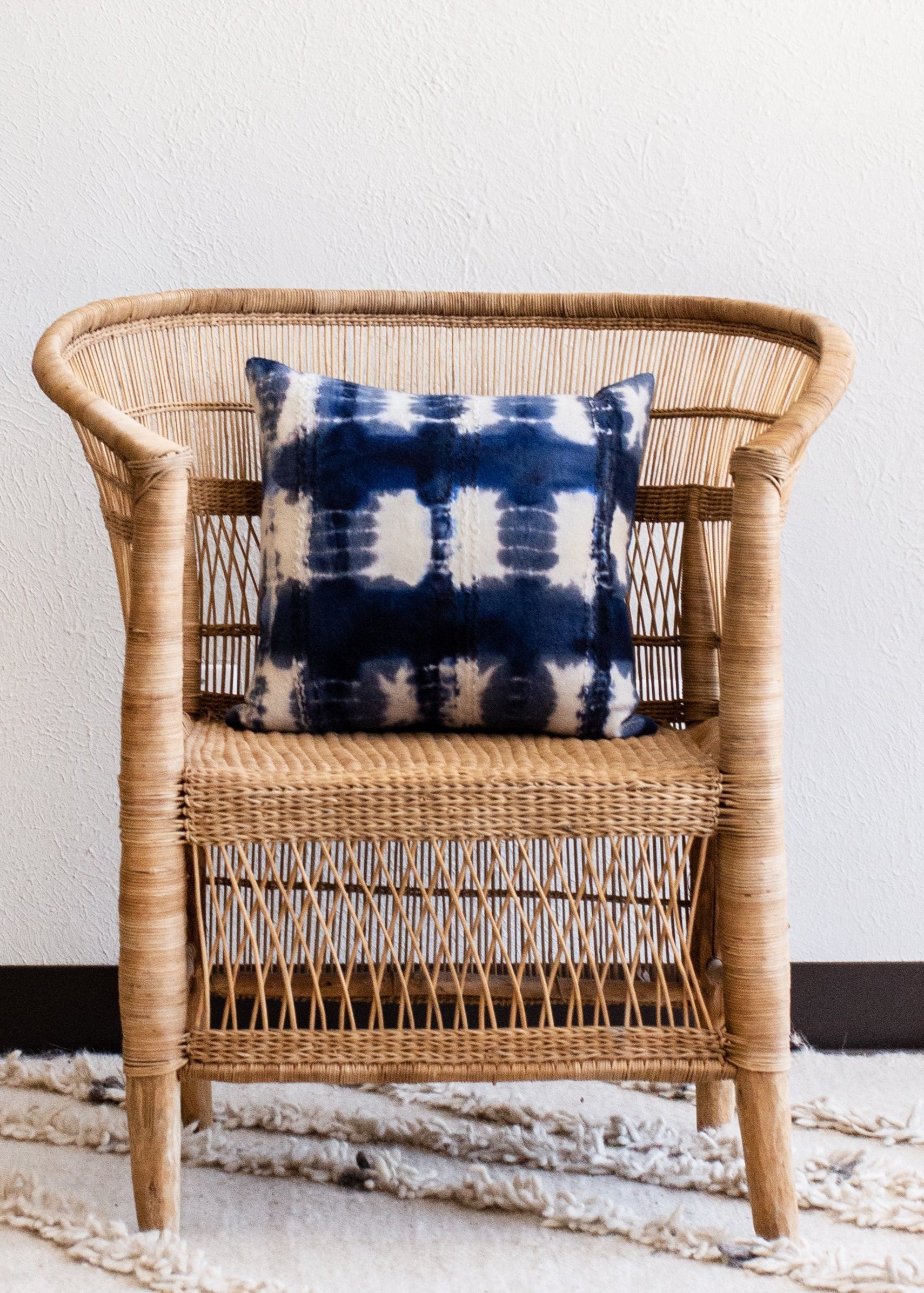 Adire Tie-Dye Wool Blue Indigo Throw Pillow