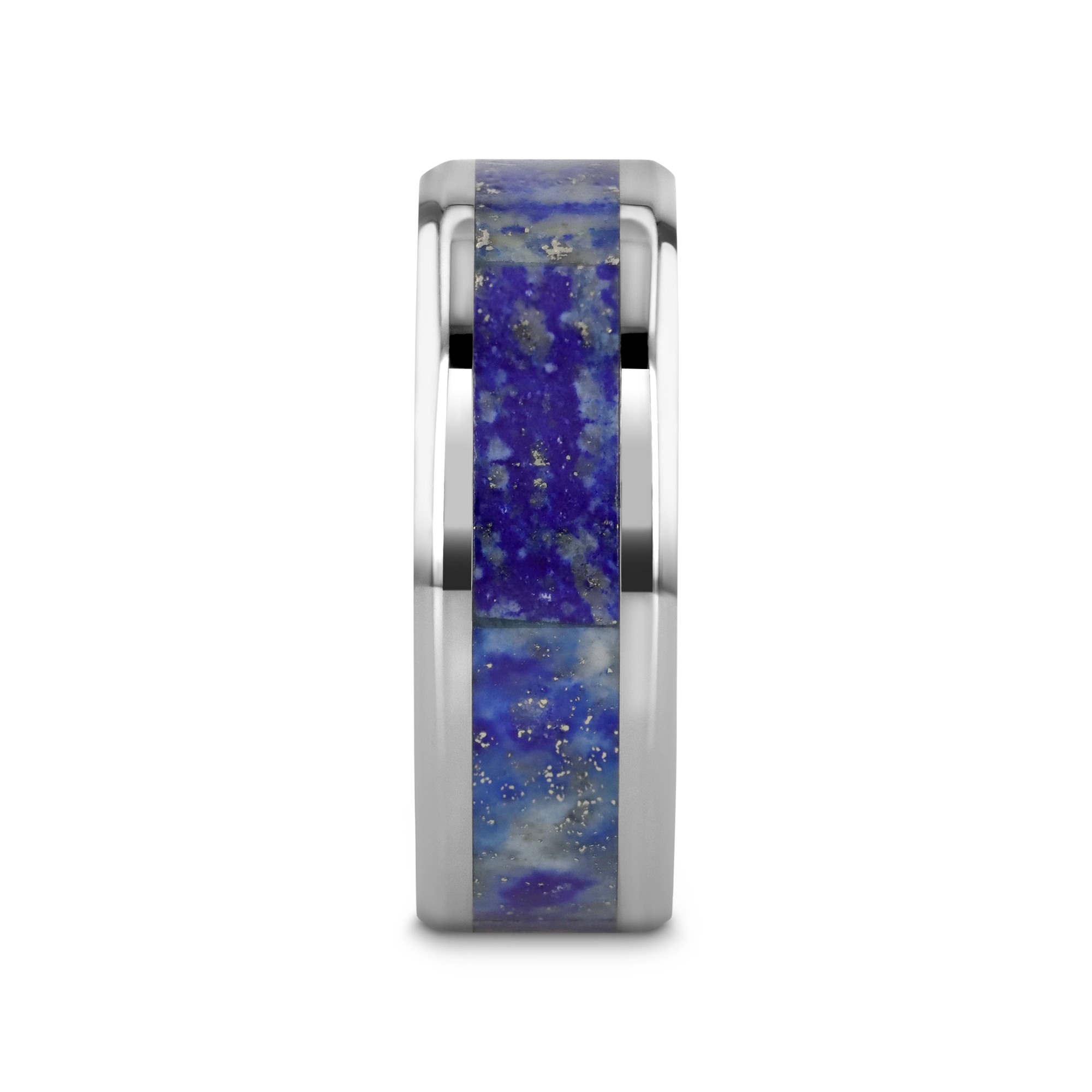MALONE Men's Titanium Wedding Ring with Blue Lapis Inlay & Beveled Edges - 8mm