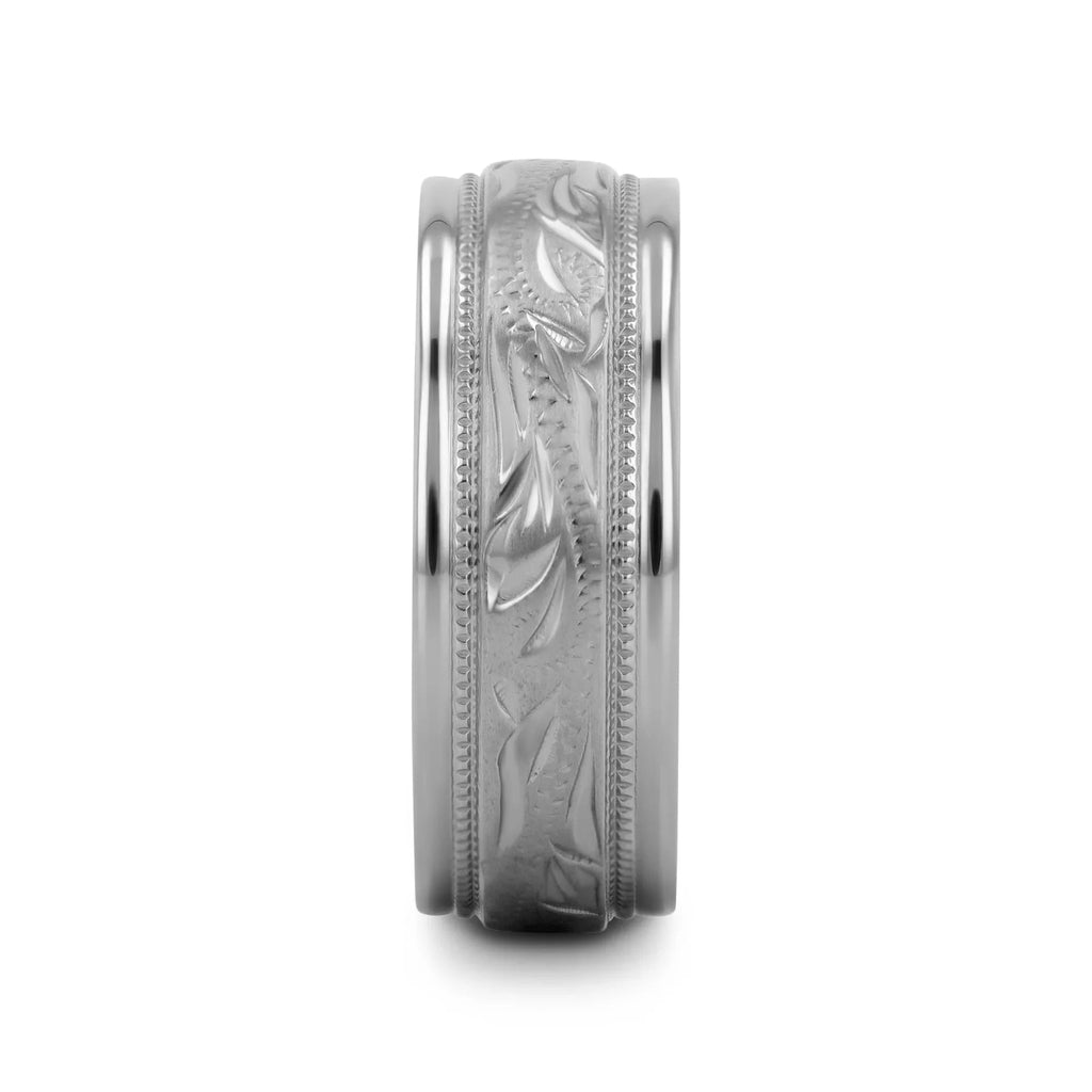 MARINER Titanium Milgrain Engraved Finish Men 's Wedding Ring with Blue Plating Inside- 8mm