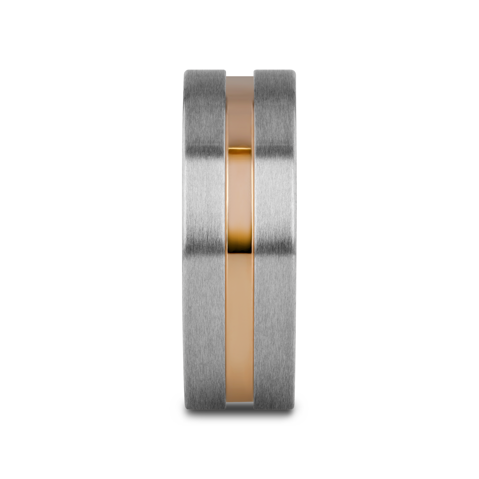 MARS Titanium Flat Brushed Finished Men's Wedding Ring With Rose Gold Plated Groove Center - 8mm